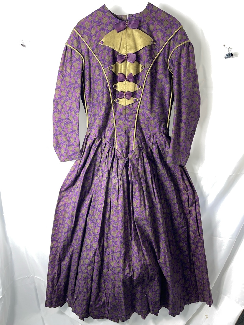 Theater Victorian Purple and Gold Vintage-Inspired Long Sleeve Dress Handmade